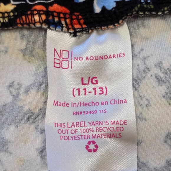 No Boundaries Floral Print on Black Stretch Flared Leggings Sz Large 11-13 - Picture 3 of 7